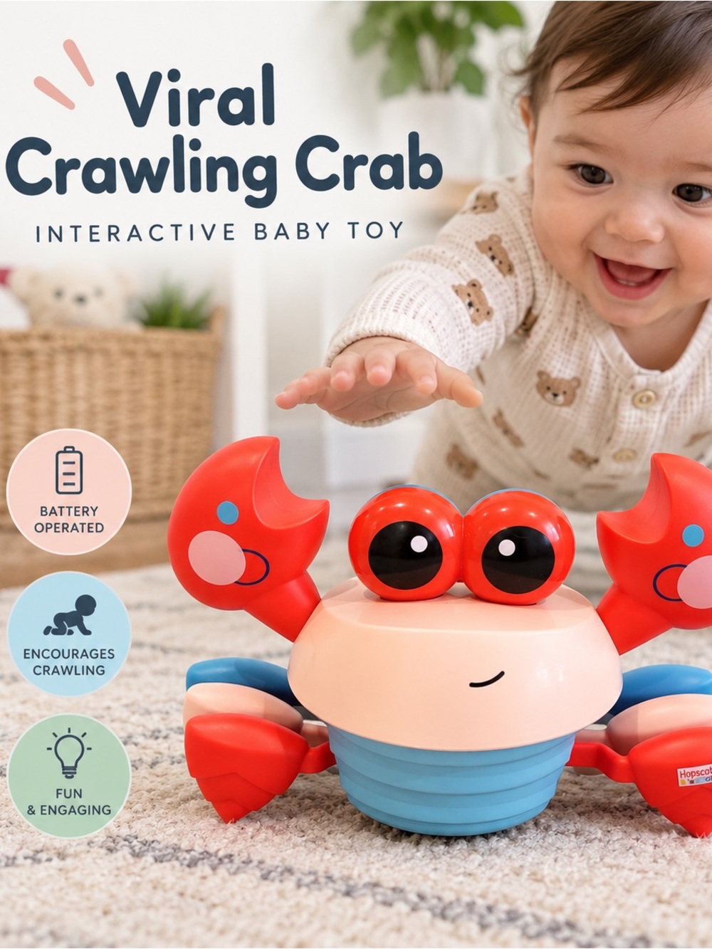 Viral Crawling Crab Baby Toy Battery Operated Interactive Tummy Time Toy